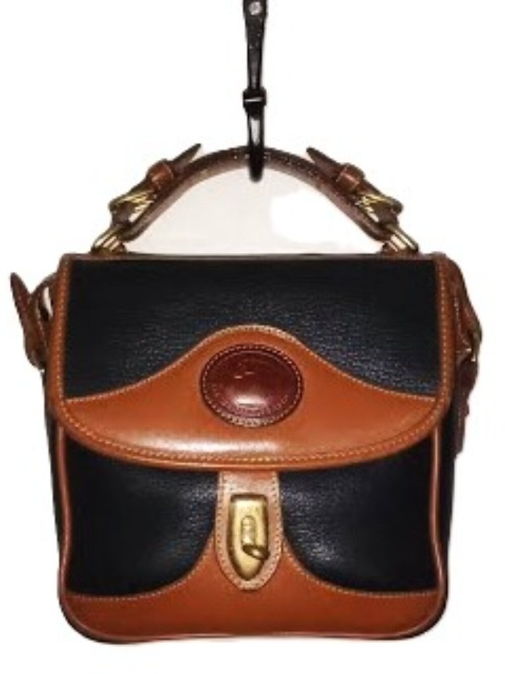 Vintage Dooney & Bourke All‑Weather Leather Square Carrier – Black/British Tan